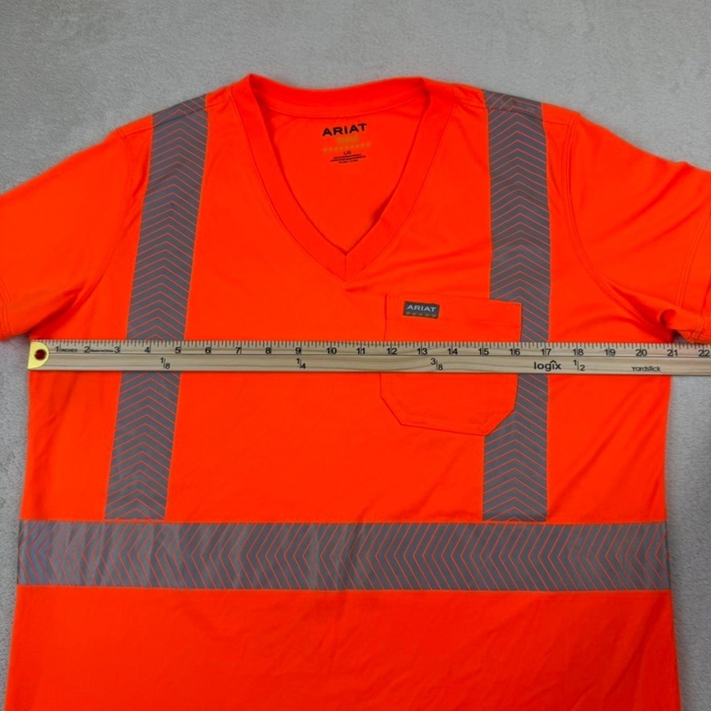 Ariat Rebar Mens Safety Orange Reflective High Vis Work Shirt V-Neck Large - Picture 11 of 12